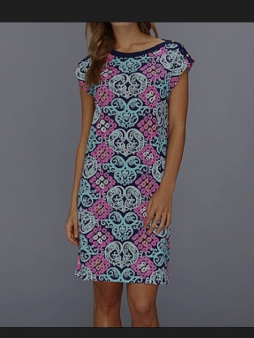 Lilly Pulitzer Summer Robyn Pull On Printed Shift Cap Sleeve Dress Size L